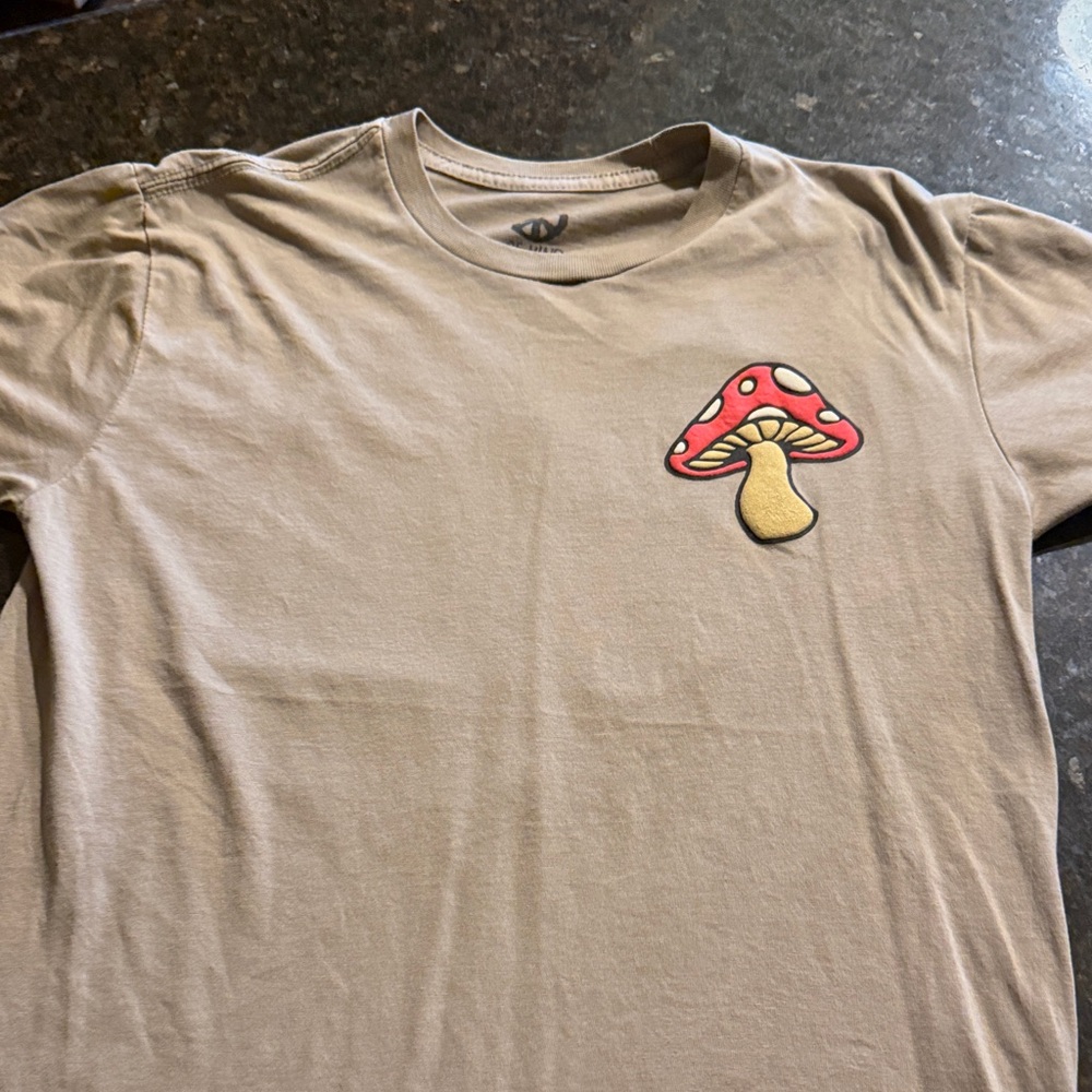 Tan T-Shirt with Mushroom Graphic